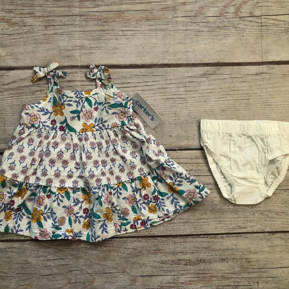 Gorgeous Floral Tie-Knot Strap Baby Girl Swing Dress w Diaper Cover 3 Months NWT